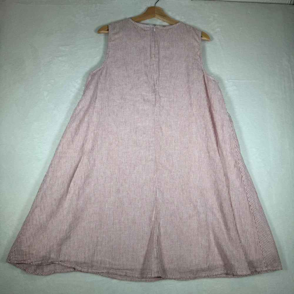 Beachlunchlounge Red White Striped Linen Cotton Swing Dress Womens L | July 4 - Picture 3 of 7